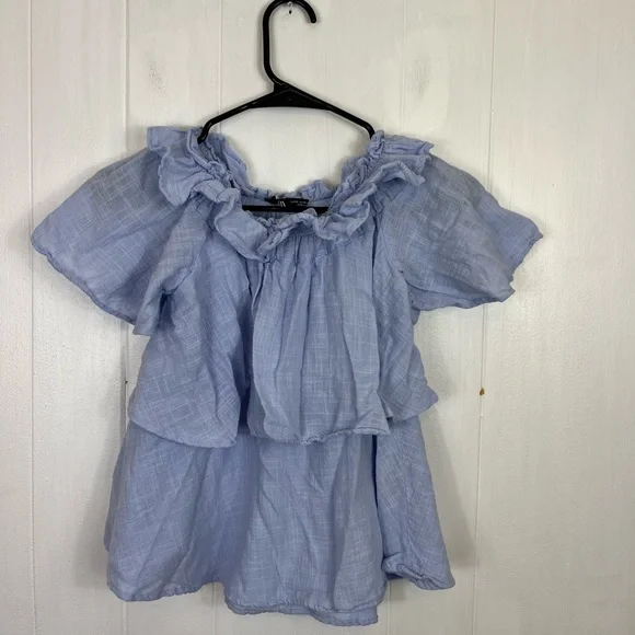 Zara Cotton Ruffled Off The Shoulder Top Sz XS - Picture 4 of 8